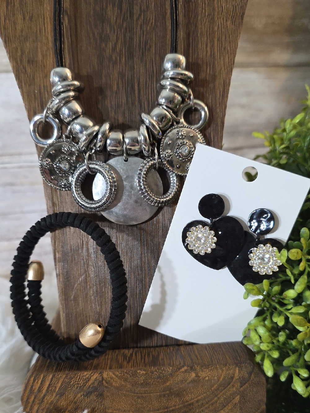NWT Chico's Silver-Tone Charm Necklace With Earrings and Wrap Bracelet